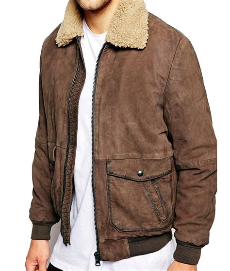 Brown Cotton Jacket With Shearling Collar 